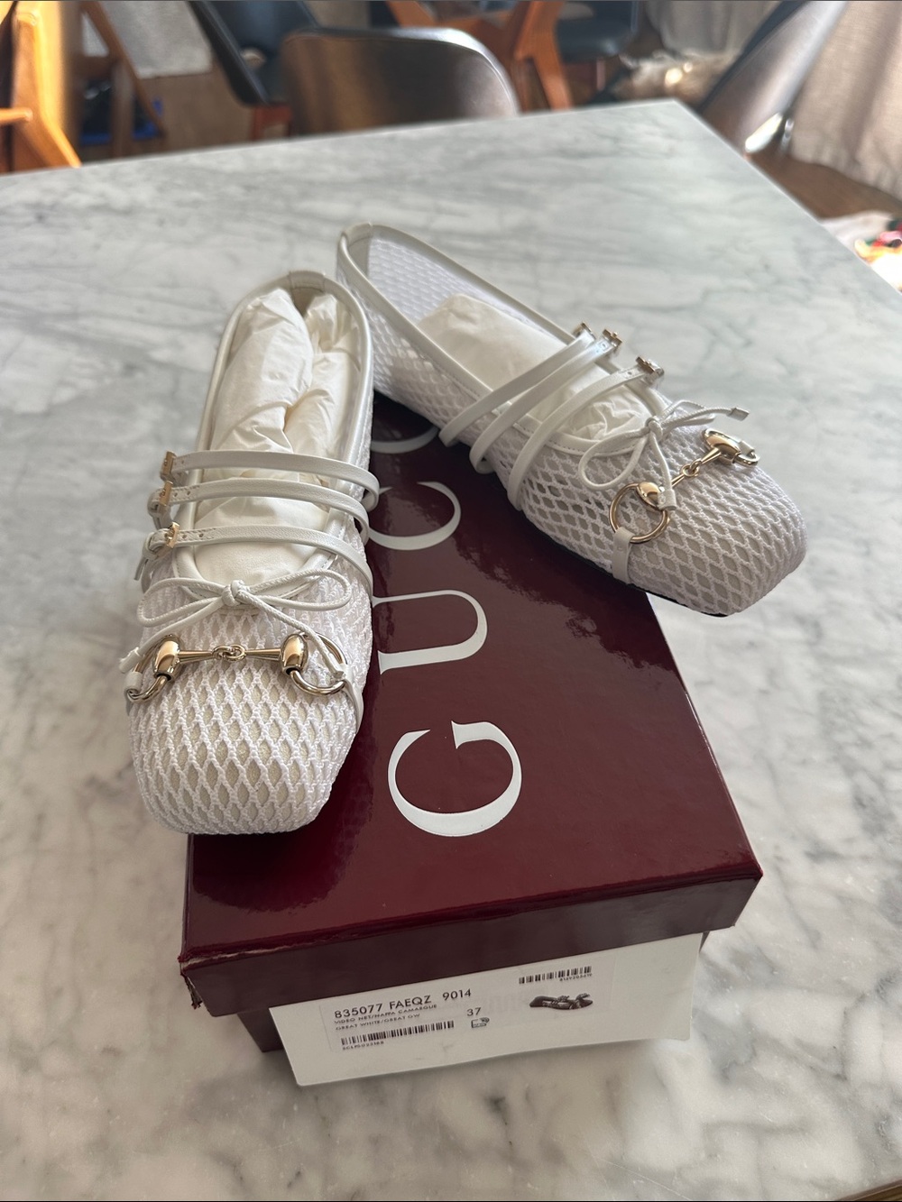 Gucci White Mesh Ballet Flats with Gold Horsebit Hardware size 37 NWT - Picture 4 of 5